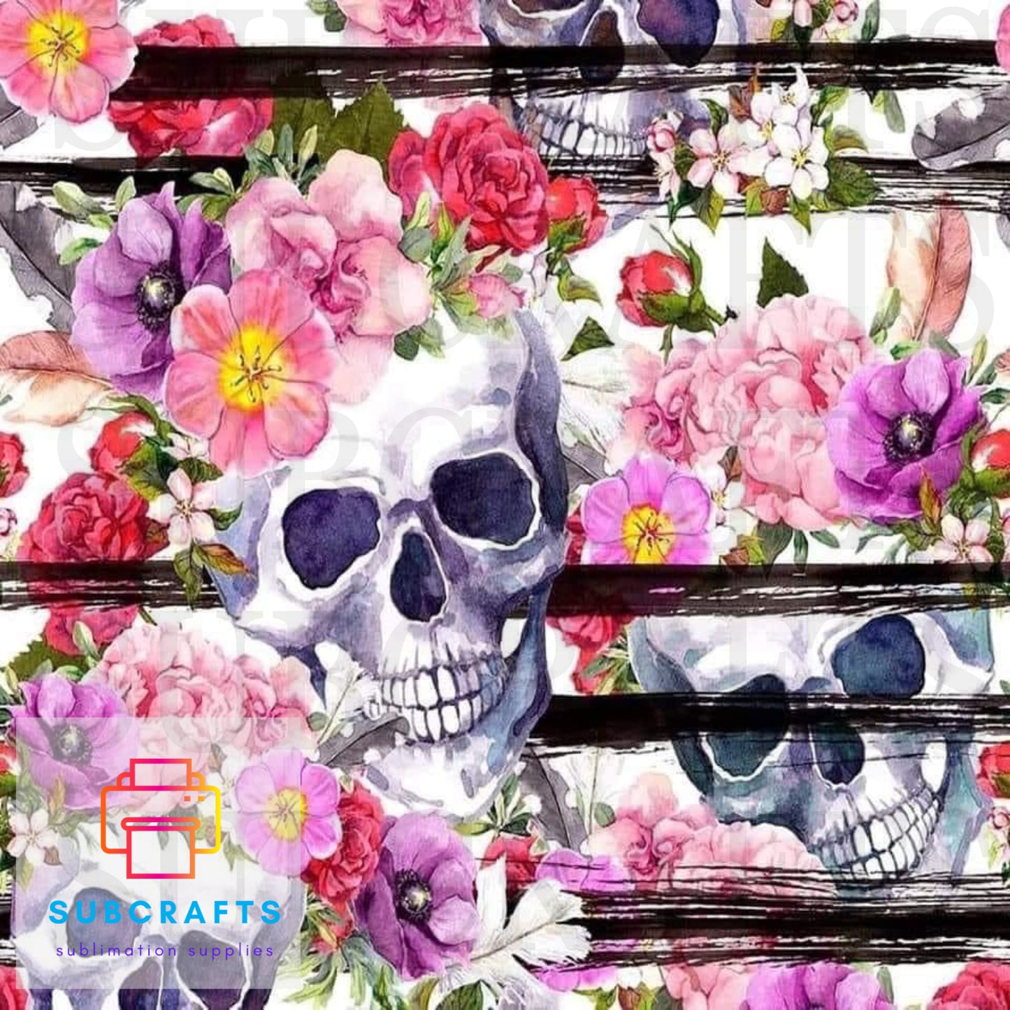Skulls and Flowers- Sublimation 20oz tumbler Transfer