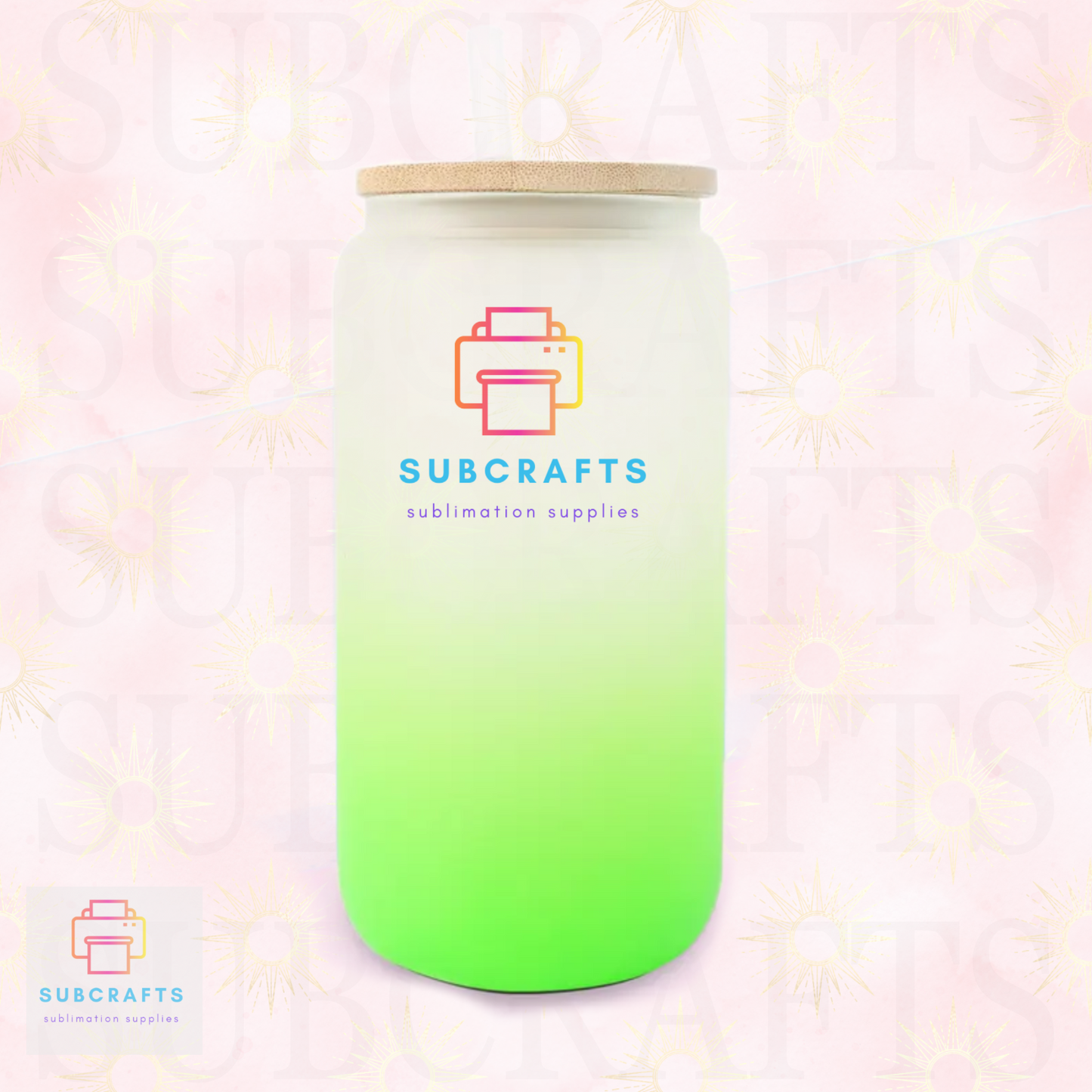 16oz Frosted Gradient Color Glass With Bamboo Lid And Straw