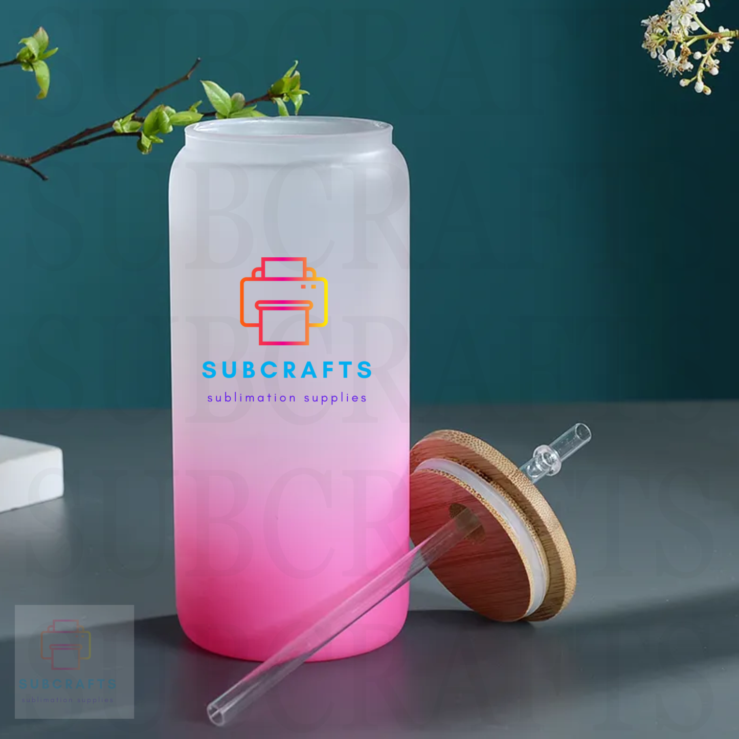 16oz Frosted Gradient Color Glass With Bamboo Lid And Straw