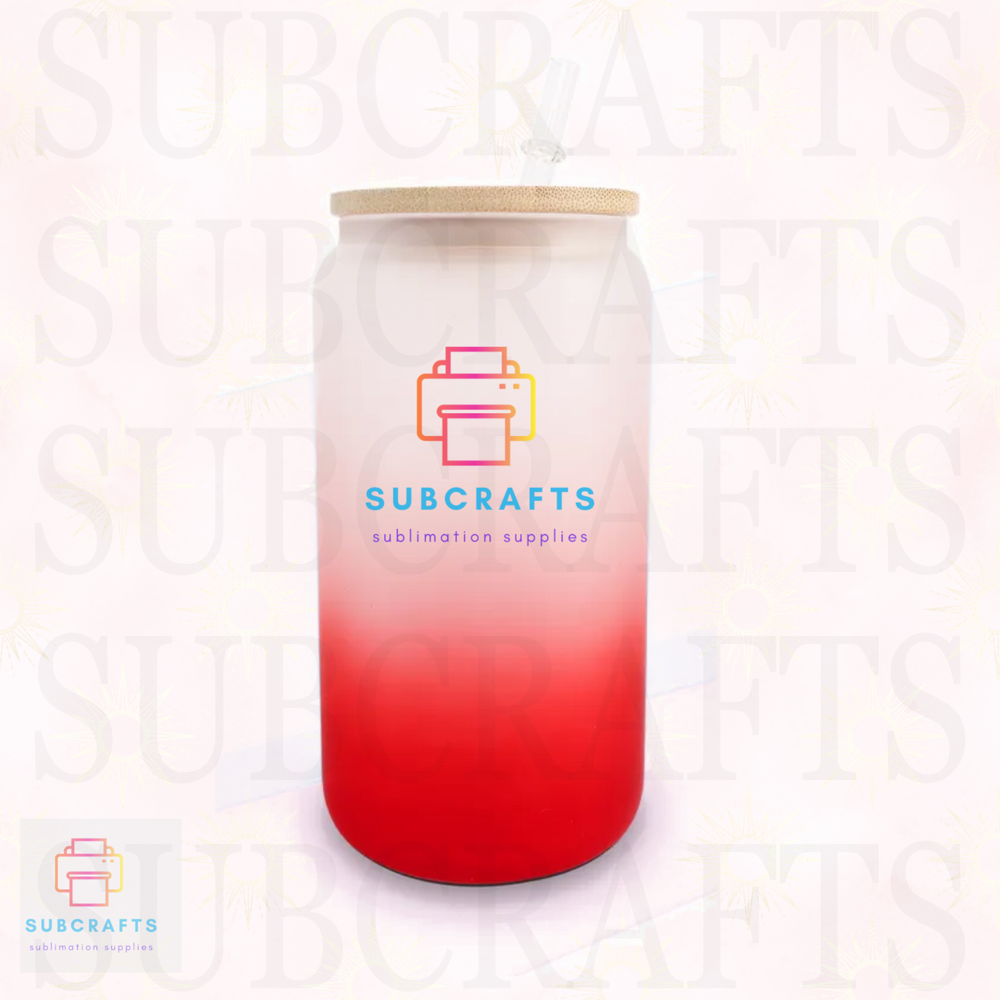 16oz Frosted Gradient Color Glass With Bamboo Lid And Straw