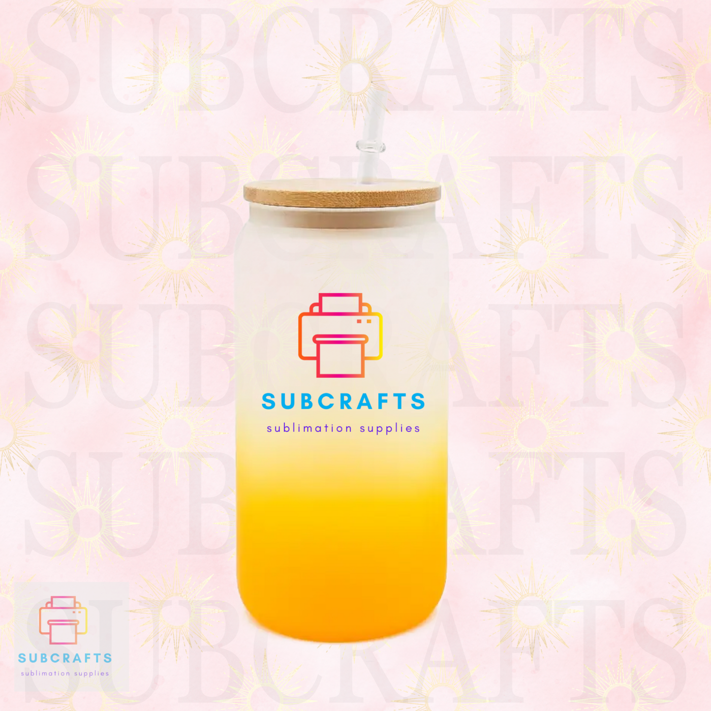 16oz Frosted Gradient Color Glass With Bamboo Lid And Straw