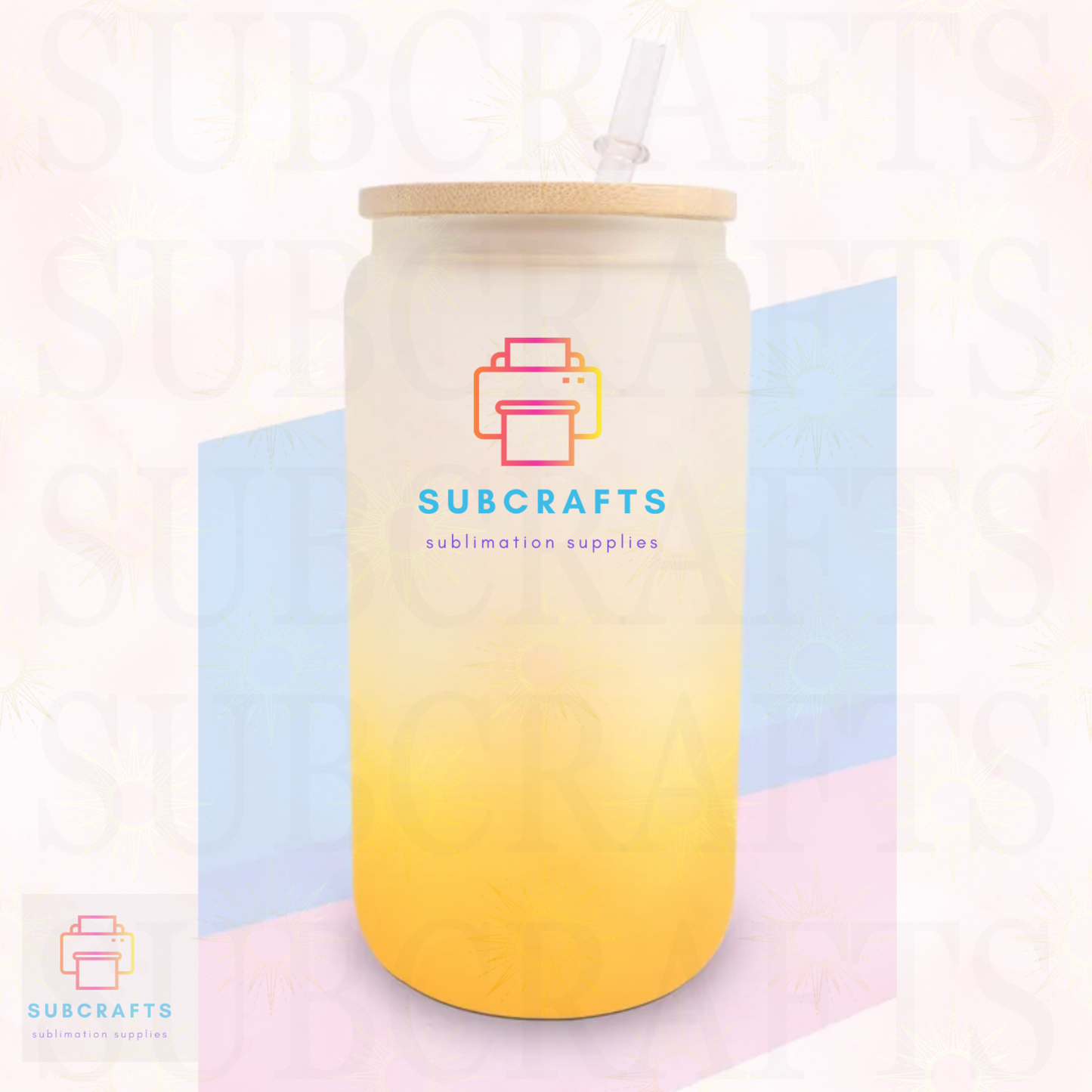 16oz Frosted Gradient Color Glass With Bamboo Lid And Straw