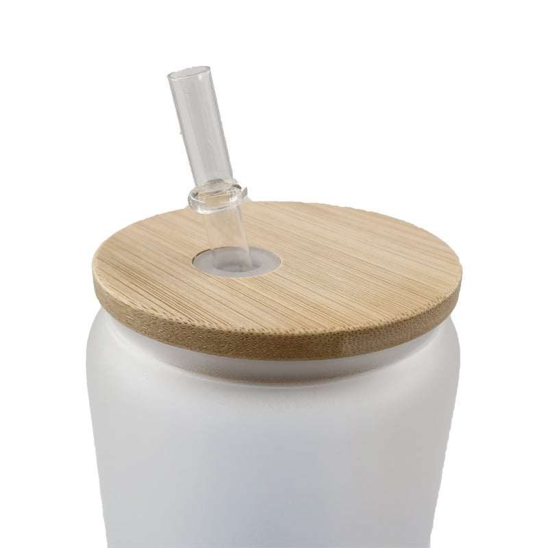 16oz Frosted Gradient Color Glass With Bamboo Lid And Straw