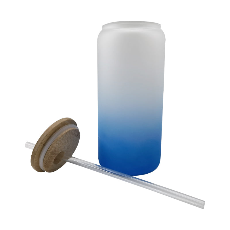 16oz Frosted Gradient Color Glass With Bamboo Lid And Straw