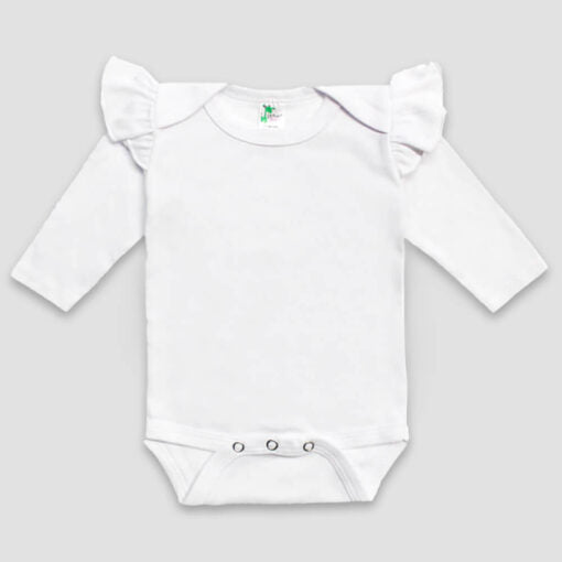 Baby Long Sleeve One Piece Bodysuit with Flutter Sleeve – White – Polyester-Cotton Blend