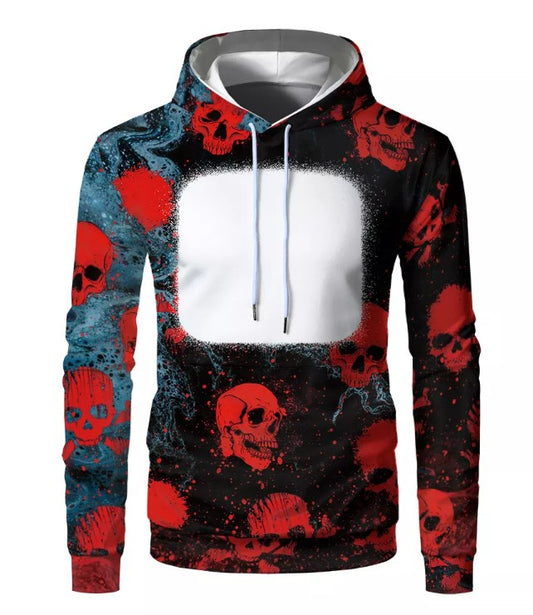 Faux Bleached Blank Hoodies- Black with Red Skulls